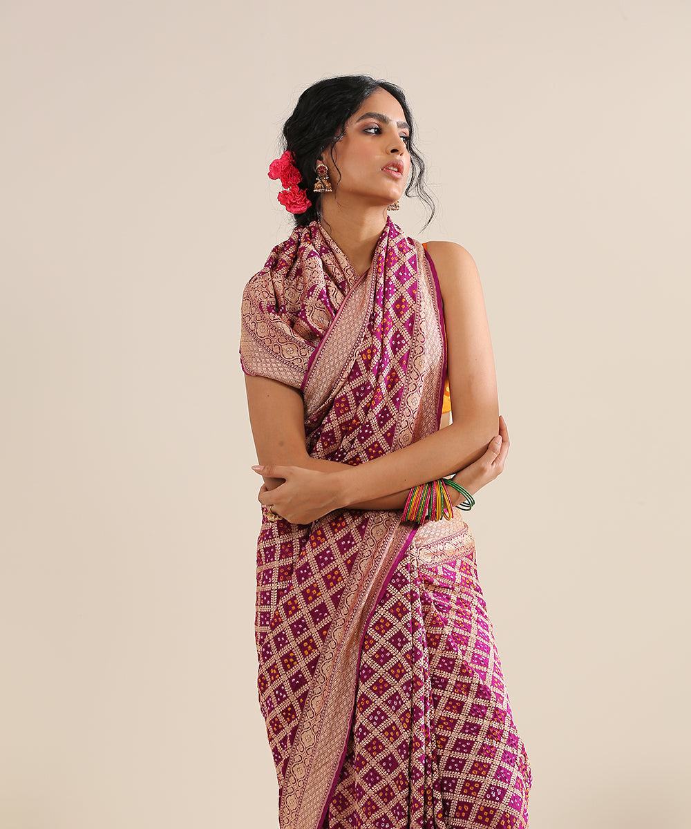 Purple_Handloom_Georgette_Banarasi_Bandhej_Saree_With_Cutwork_Weave_WeaverStory_01