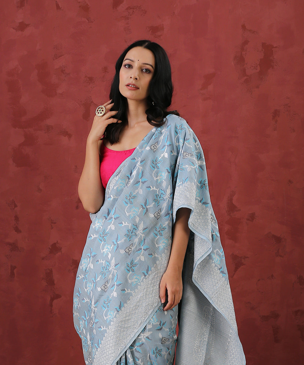 Light_Blue_Handloom_Tussar_Georgette_Saree_with_Meenakari_Jaal_WeaverStory_01