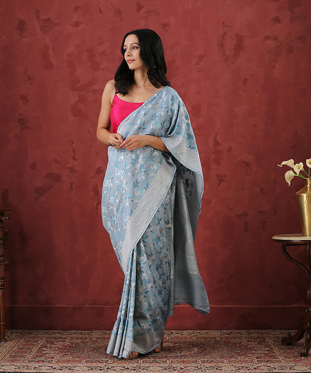 Light_Blue_Handloom_Tussar_Georgette_Saree_with_Meenakari_Jaal_WeaverStory_02