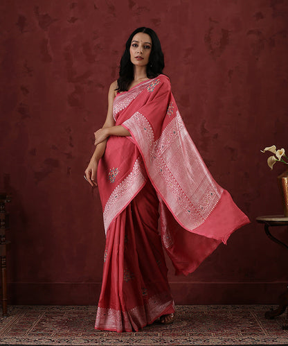 Pink_Handloom_Tussar_Georgette_Banarasi_Saree_with_Zari_Border_WeaverStory_02