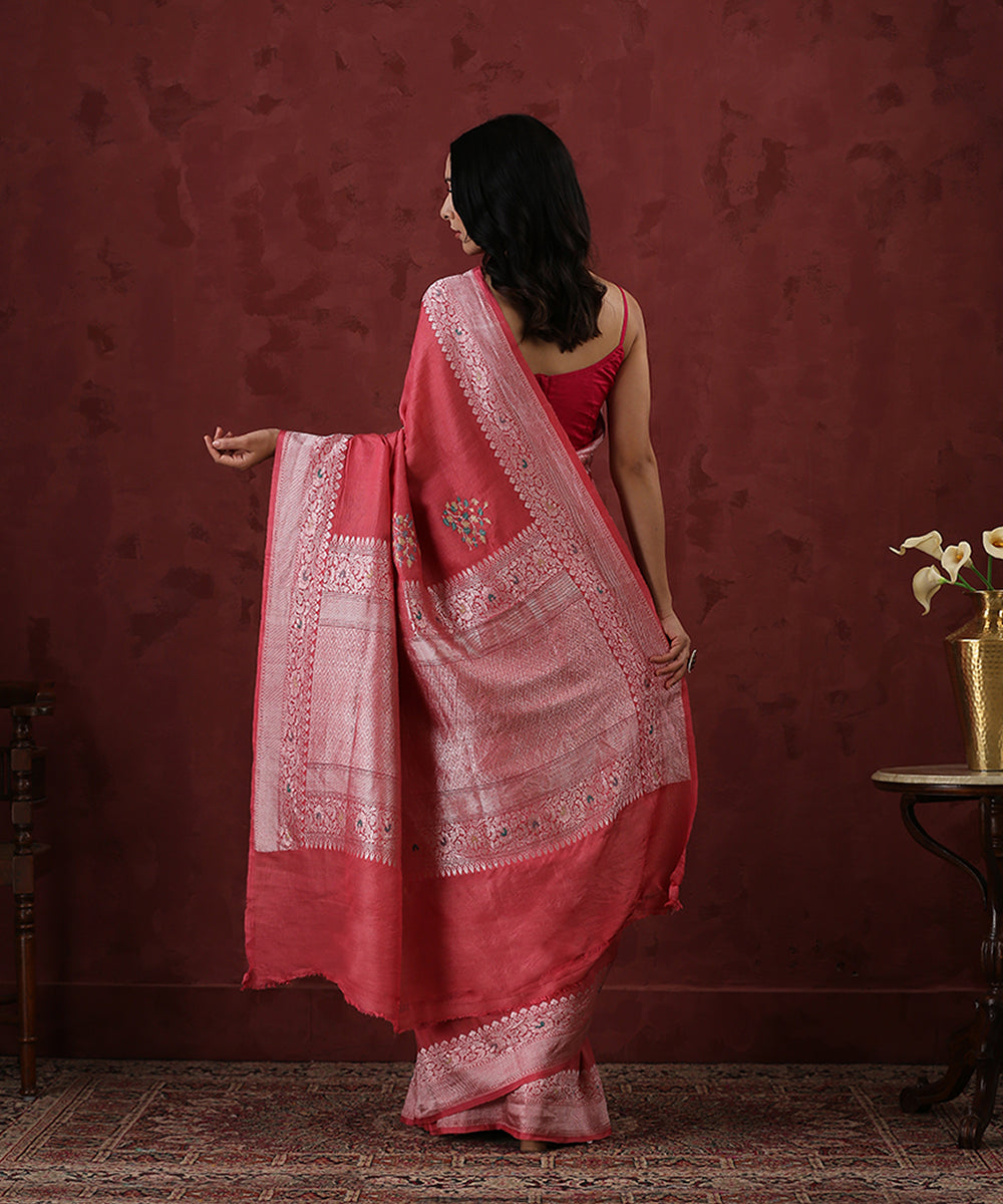 Pink_Handloom_Tussar_Georgette_Banarasi_Saree_with_Zari_Border_WeaverStory_03