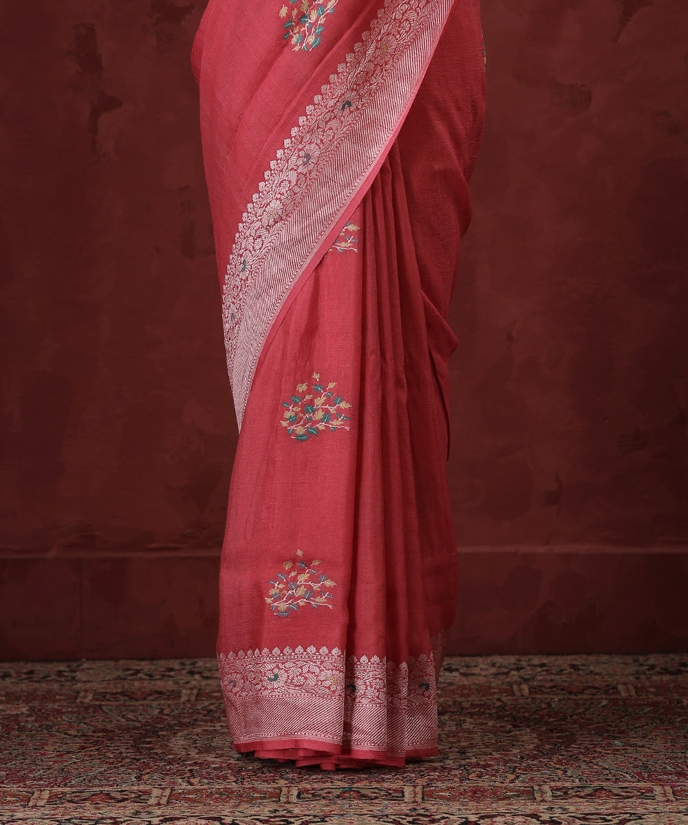 Pink_Handloom_Tussar_Georgette_Banarasi_Saree_with_Zari_Border_WeaverStory_04