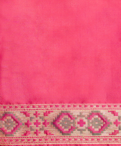 Peach Handloom Pure Katan Silk Banarasi Patola Saree With Pink Border
