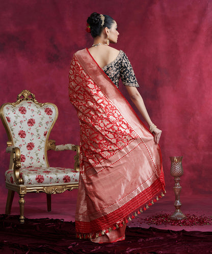 Red_Handloom_Pure_Katan_Silk_Banarasi_Shikargah_Saree_With_Cutwork_Weave_WeaverStory_03