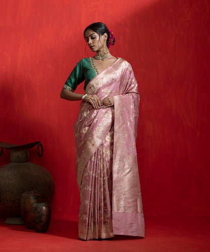 Handloom_Pink_Pure_Katan_Silk_Banarasi_Saree_With_Floral_Jaal_And_Meenakari_WeaverStory_02
