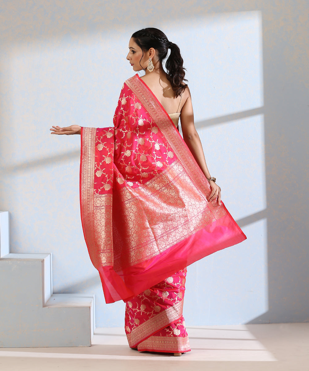 Handloom_Pink_Pure_Katan_Silk_Banarasi_Saree_with_Over_all_Zari_Jaal_WeaverStory_02