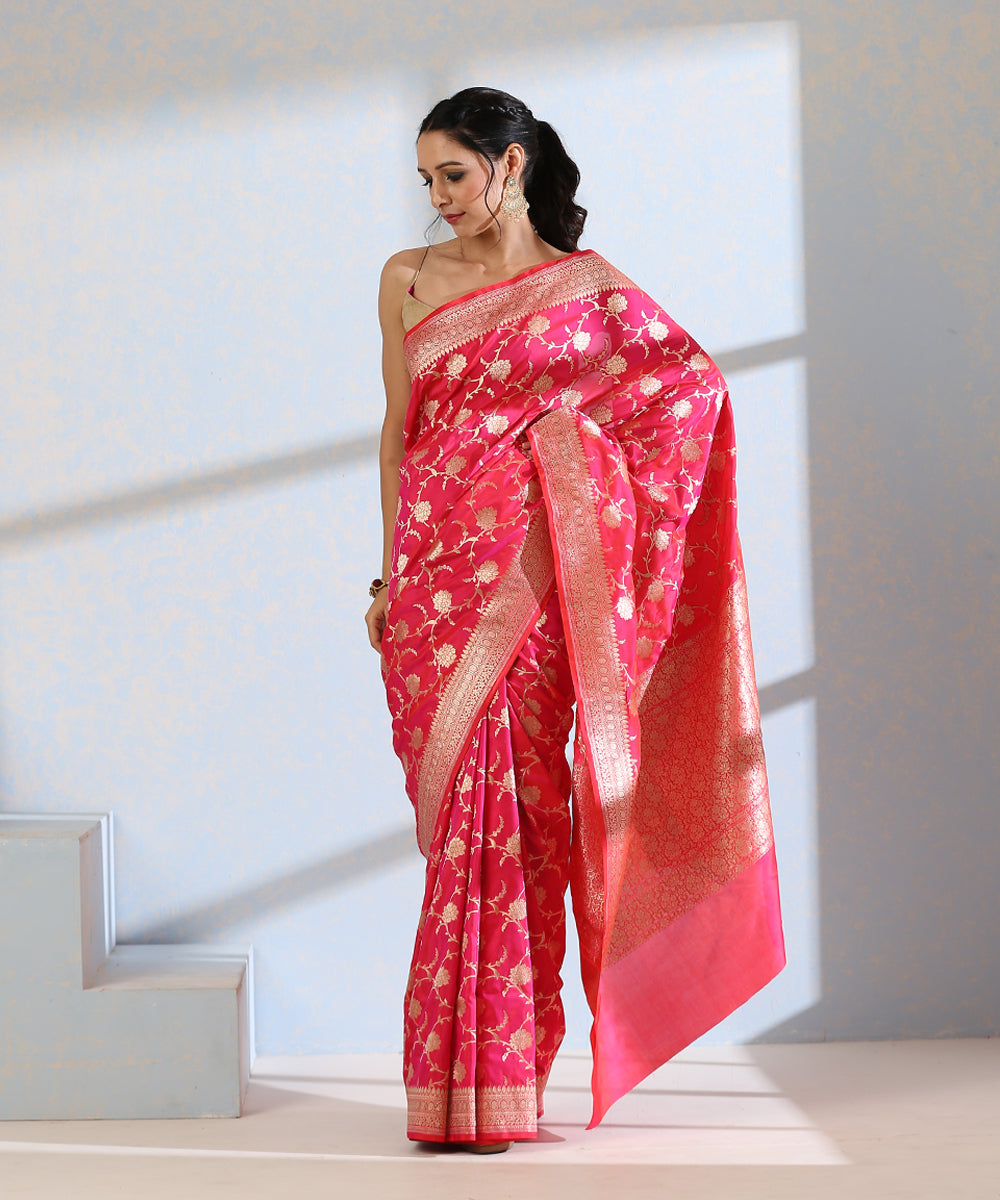 Handloom_Pink_Pure_Katan_Silk_Banarasi_Saree_with_Over_all_Zari_Jaal_WeaverStory_03