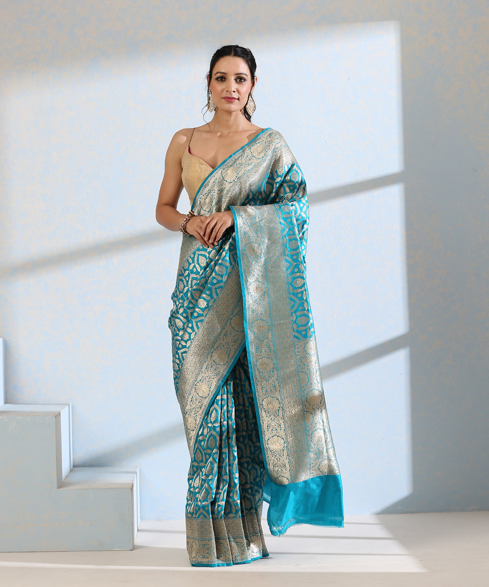 Handloom_Turquoise_Pure_Katan_Silk_Banarasi_Saree_with_Zari_Jaal_WeaverStory_02