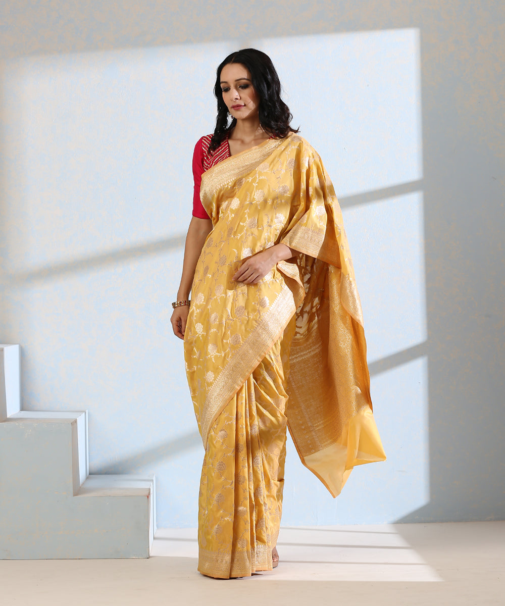 Handloom_Mustard_Pure_Katan_Silk_Banarasi_Saree_with_Zari_Jaal_WeaverStory_02