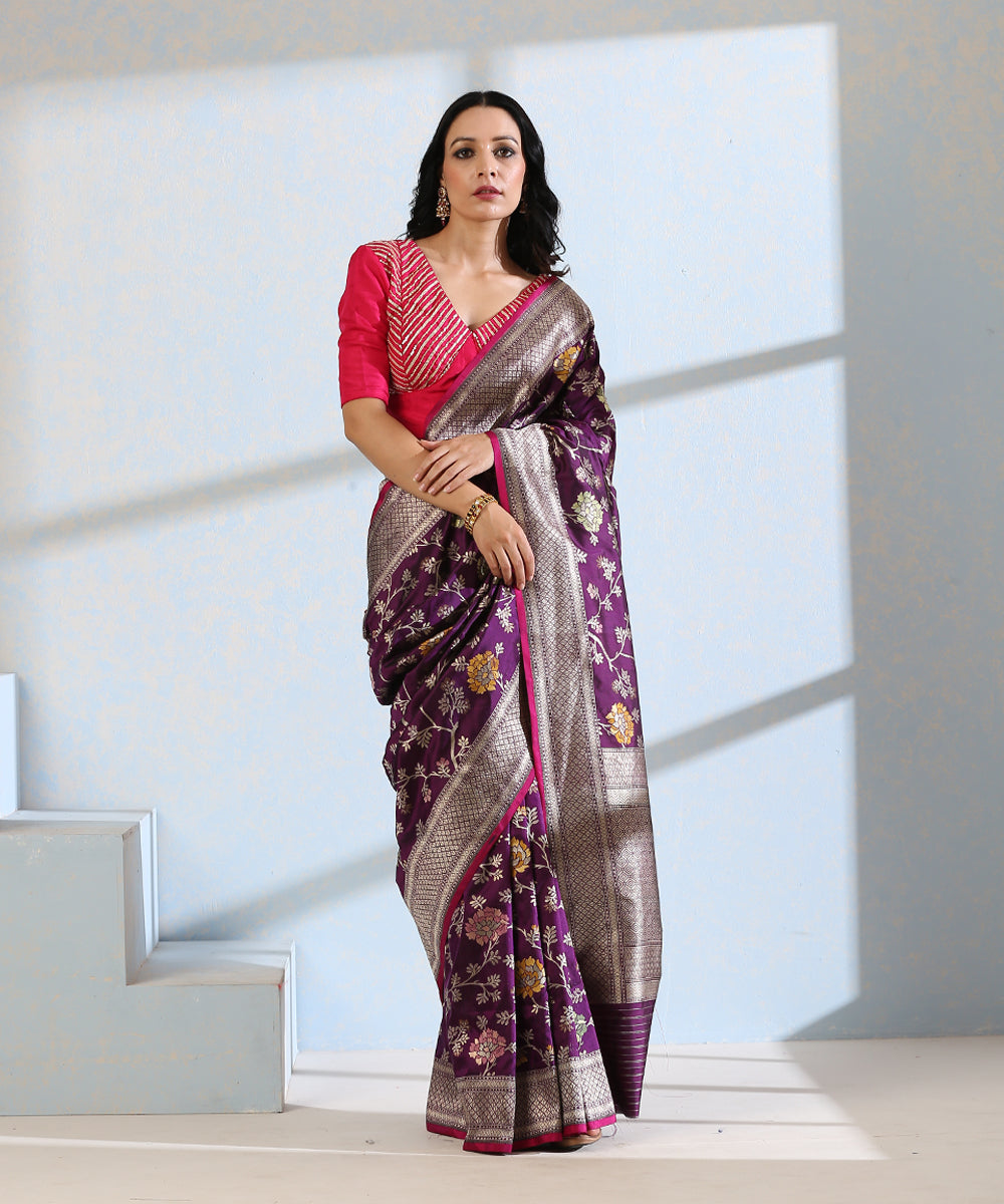 Handloom_Purple_Pure_Katan_Silk_Banarasi_Saree_With_Floral_Meenakari_Jaal_WeaverStory_02