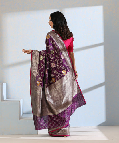 Handloom_Purple_Pure_Katan_Silk_Banarasi_Saree_With_Floral_Meenakari_Jaal_WeaverStory_03