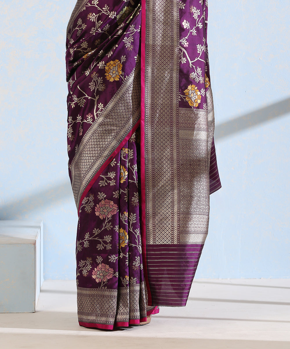 Handloom_Purple_Pure_Katan_Silk_Banarasi_Saree_With_Floral_Meenakari_Jaal_WeaverStory_04