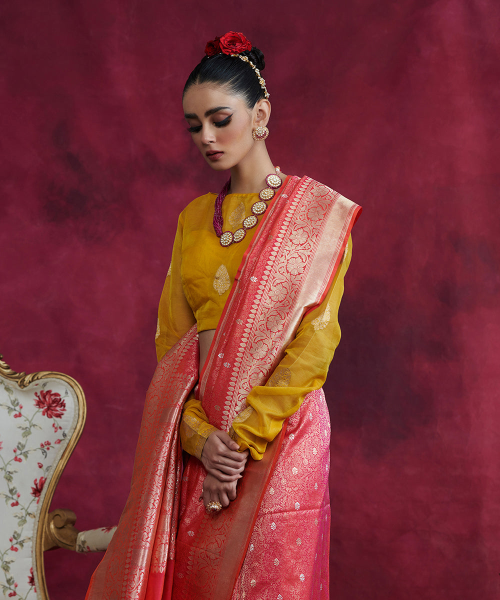 Pink_Handloom_Pure_Katan_Silk_Zari_Banarasi_Saree_With_Floral_Kadhwa_Border_WeaverStory_01
