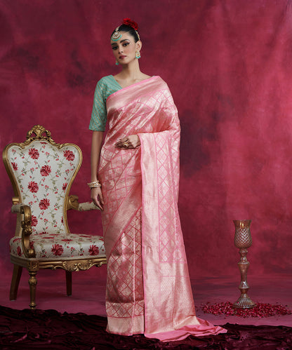 Handloom_Rose_Pink_Wasket_Weave_Pure_Katan_Silk_Zari_Banarasi_Saree_WeaverStory_02