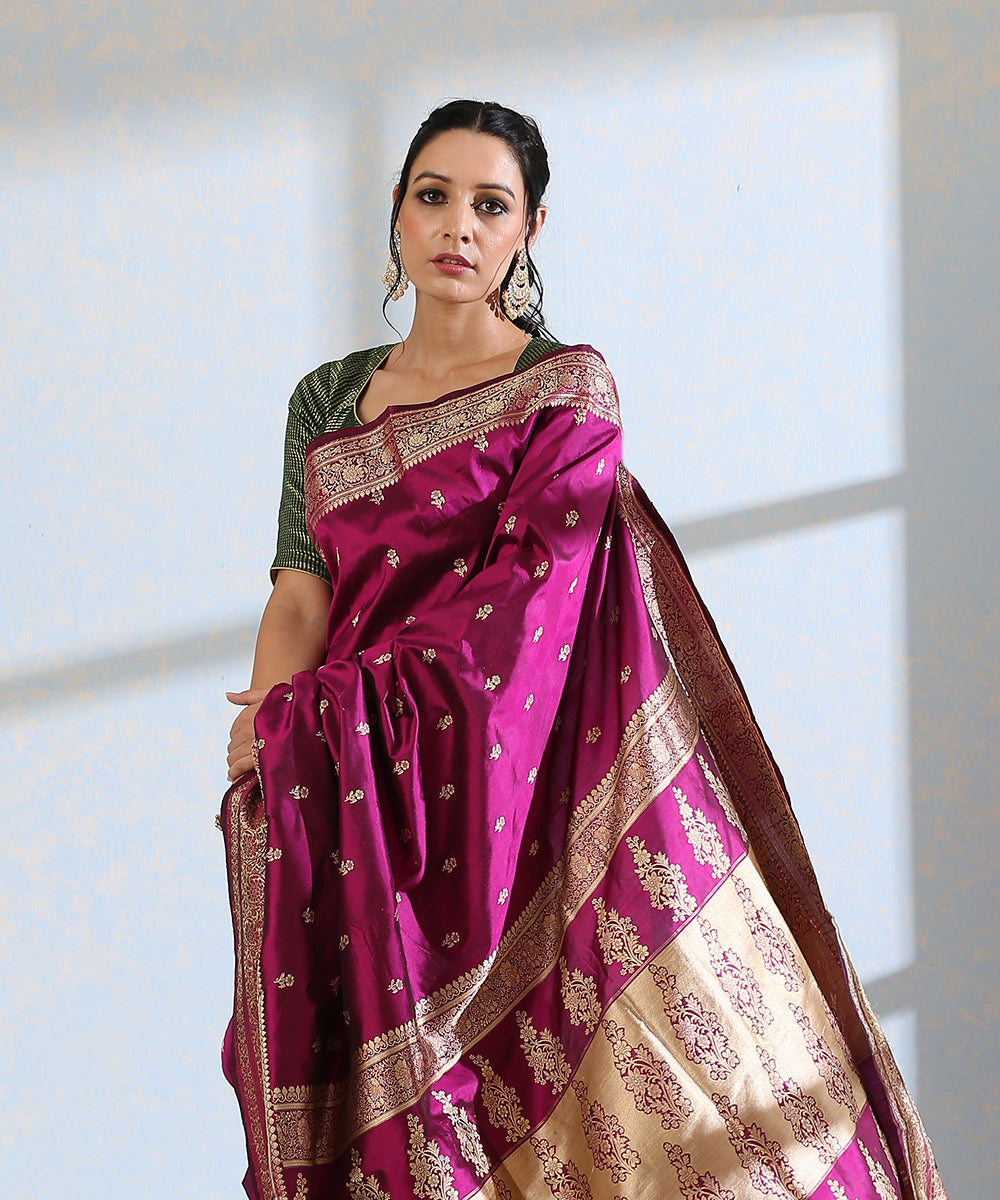 Purple_Handloom_Pure_Katan_Silk_Resham_Booti_Banarasi_Saree_WeaverStory_01