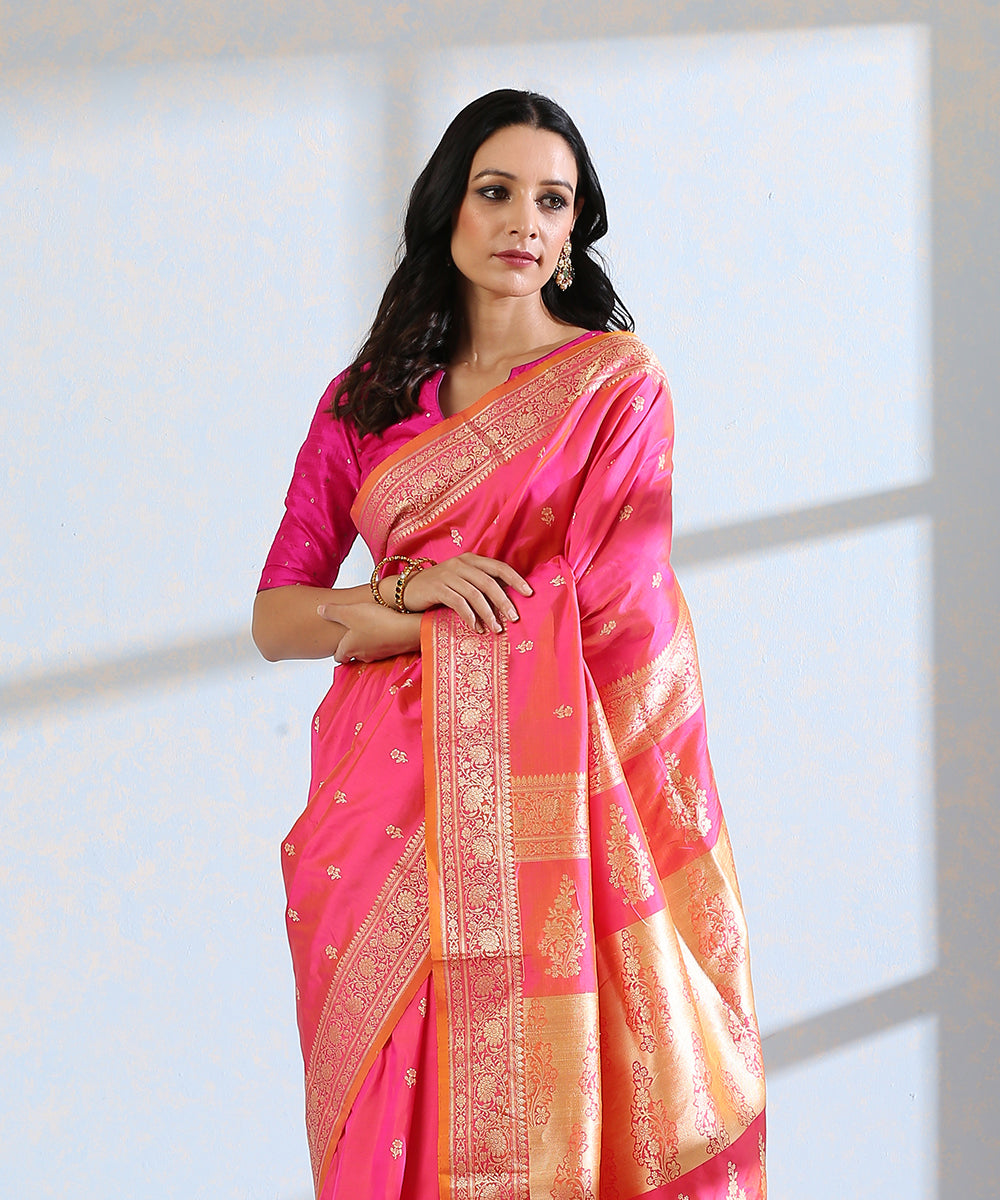 Handloom_Rose_Pink_Pure_Katan_Silk_Resham_Booti_Banarasi_Saree_WeaverStory_01