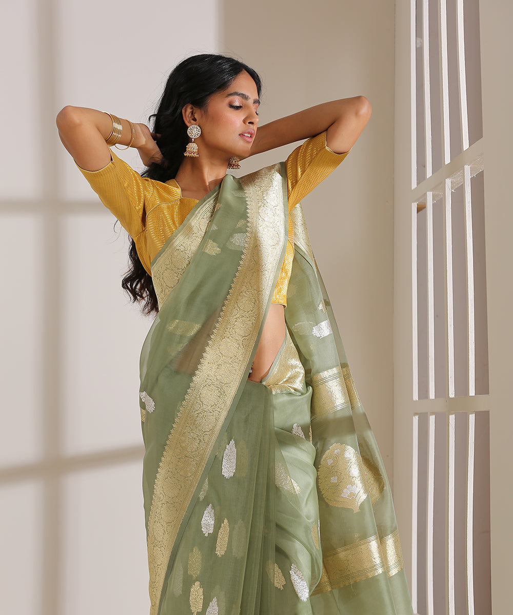 Sage_Green_Handloom_Kora_Silk_Banarasi_Saree_With_Kadhwa_Booti_And_Zari_Border_WeaverStory_01