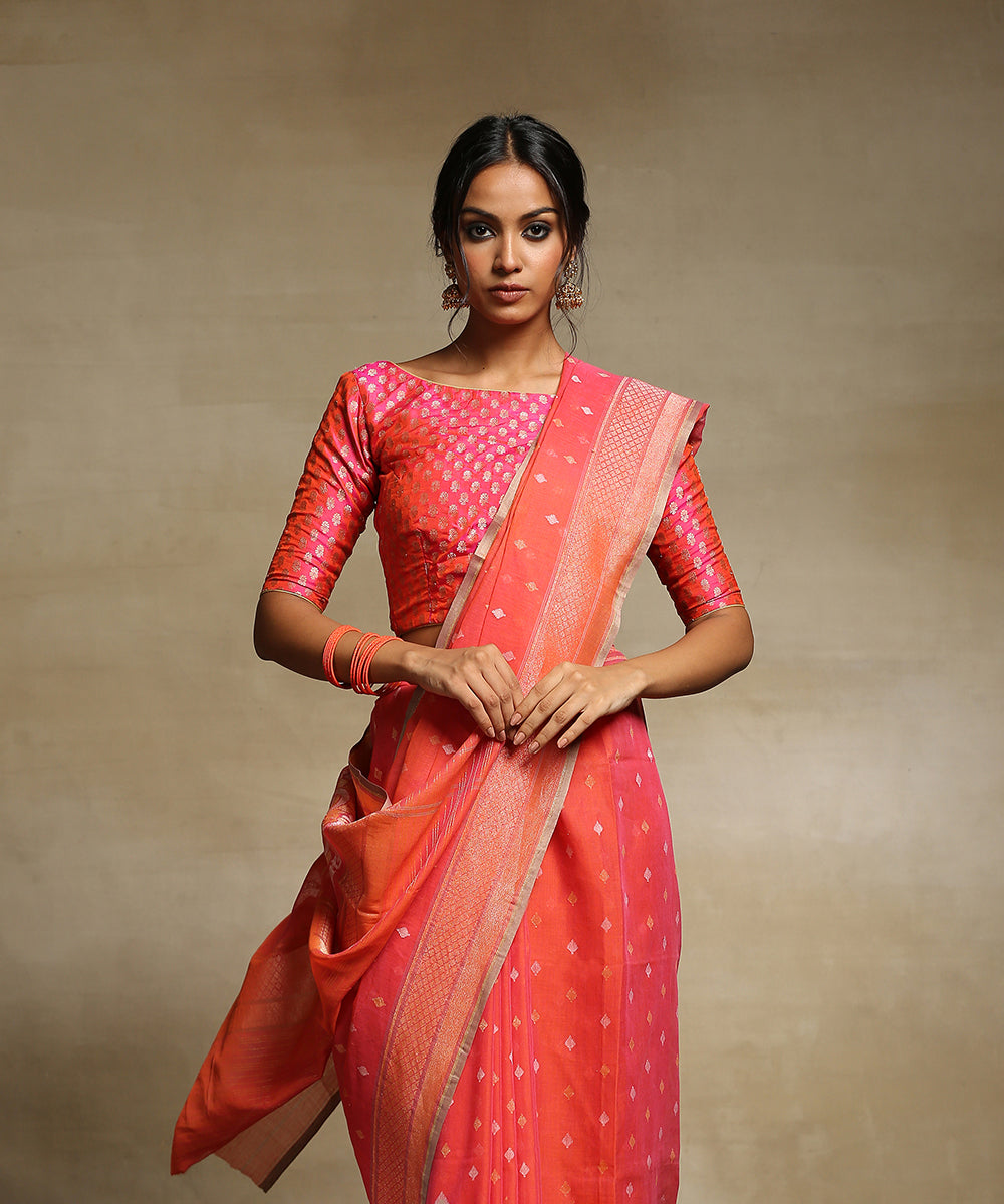 Rust_Red_Handloom_Pure_Cotton_Banarasi_Jamdani_Saree_With_Konia_Pallu_WeaverStory_01