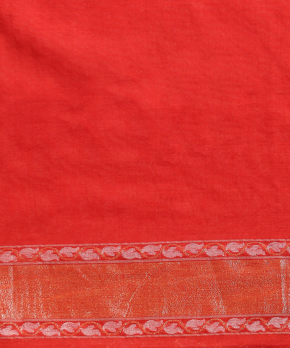 Handloom_Red_Pure_Cotton_Banarasi_Jamdani_Saree_With_Paisley_Pallu_WeaverStory_05