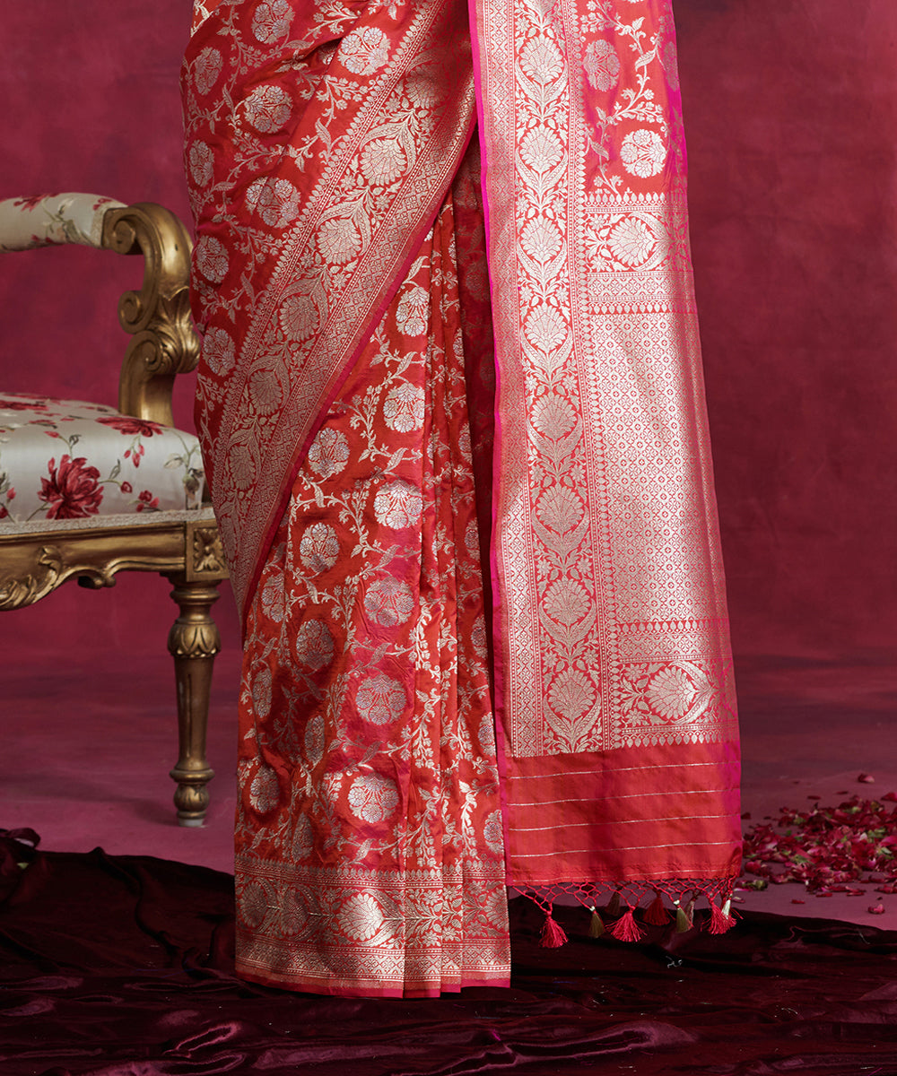 Hot Pink Handloom Pure Katan Silk Banarasi Saree With Sona Rupa Jaal