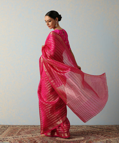 Pink_Handloom_Kora_Silk_Banarasi_Saree_With_Horizontal_Stripes_WeaverStory_03