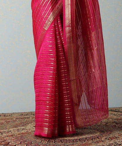 Pink_Handloom_Kora_Silk_Banarasi_Saree_With_Horizontal_Stripes_WeaverStory_04