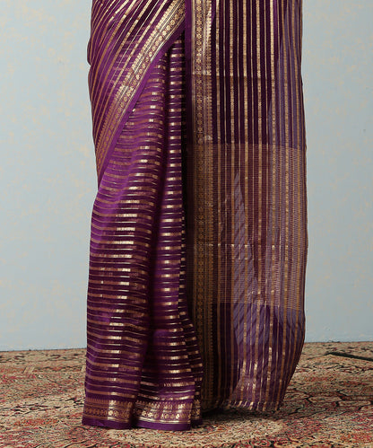 Purple_Handloom_Kora_Silk_Banarasi_Saree_With_Horizontal_Stripes_WeaverStory_04