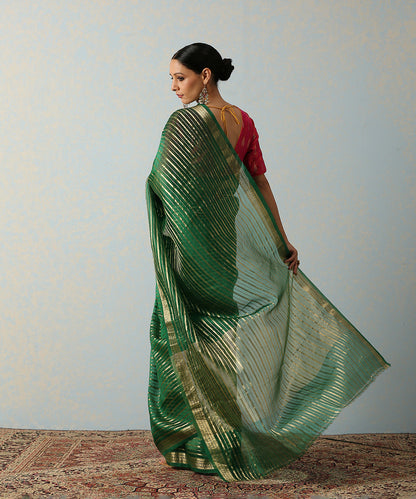 Green_Handloom_Kora_Silk_Banarasi_Saree_With_Horizontal_Stripes_WeaverStory_03