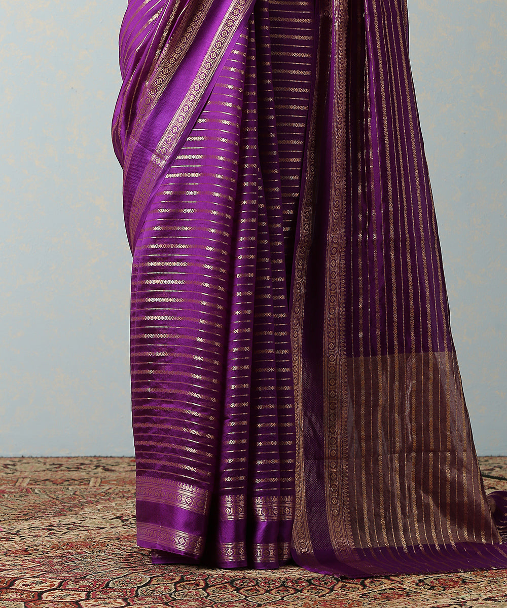 Handloom_Purple_Katan_Silk_Banarasi_Saree_With_Horizontal_Stripes_WeaverStory_04