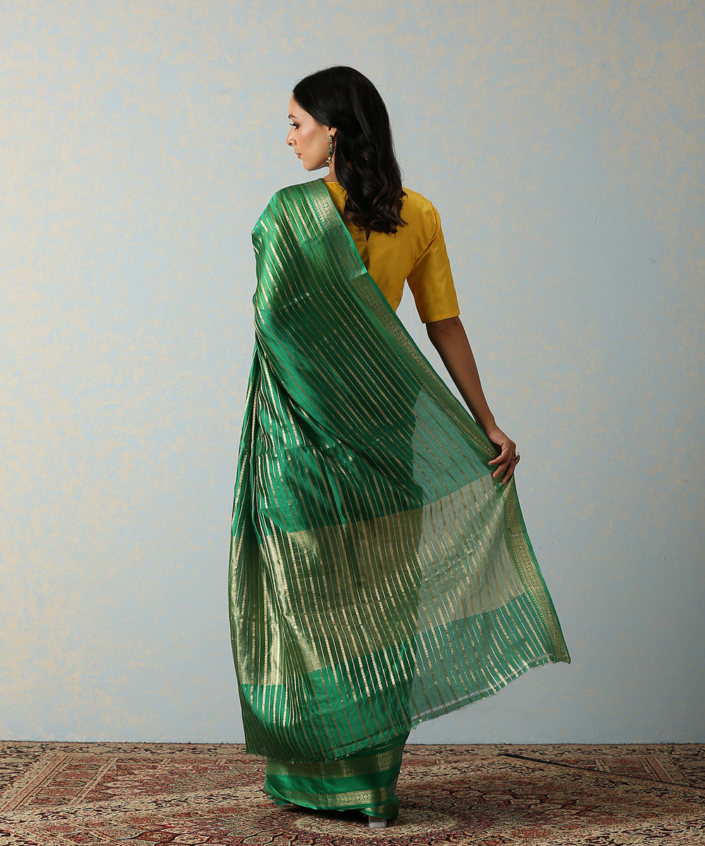 Handloom_Green_Katan_Silk_Banarasi_Saree_With_Horizontal_Stripes_WeaverStory_03