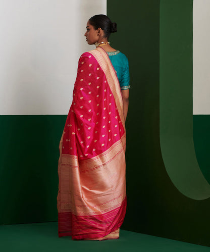 Pink_Handloom_Pure_Katan_Silk_Kadhwa_Booti_Banarasi_Saree_With_Heavy_Brocade_Blouse_WeaverStory_03