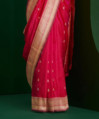 Pink_Handloom_Pure_Katan_Silk_Kadhwa_Booti_Banarasi_Saree_With_Heavy_Brocade_Blouse_WeaverStory_04