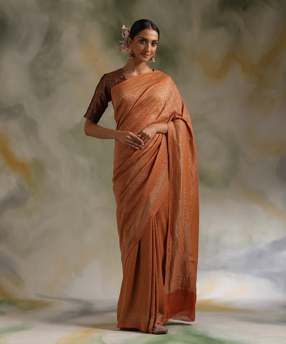 Rust_Handloom_Pure_Tissue_Georgette_Banarasi_Saree_With_Kadhwa_Weave_WeaverStory_02