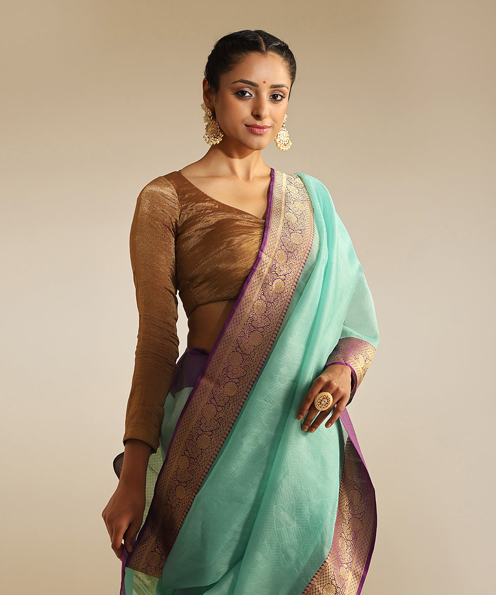 Sea_Green_Handloom_Pure_Kora_Silk_Tanchoi_Banarasi_Saree_With_Purple_Kadhwa_Border_WeaverStory_01