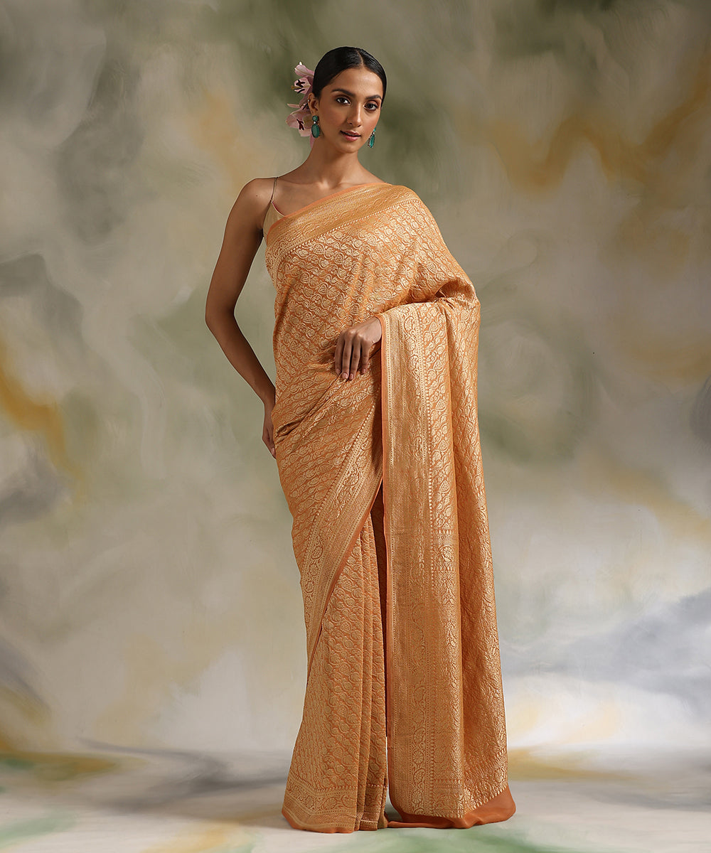 Peach_Handloom_Pure_Tissue_Georgette_Banarasi_Saree_WeaverStory_02