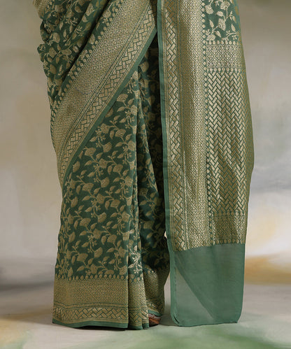 Handloom_Teal_Pure_Georgette_Banarasi_Saree_With_Floral_Jaal_WeaverStory_04