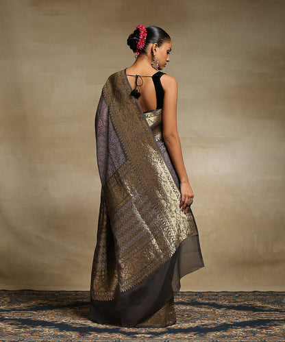 Grey_Handloom_Pure_Georgette_Banarasi_Saree_With_Ajrakh_Printing_And_Zari_Border_WeaverStory_03