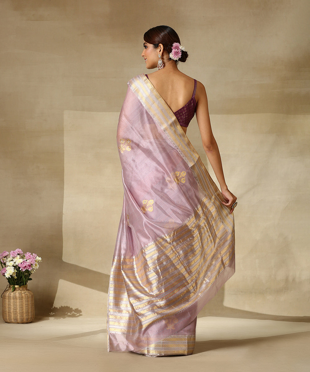 Handloom_Soft_Pink_And_Lilac_Chanderi_Silk_Saree_With_Gold_And_Silver_Zari_Border_And_Floral_Boota_WeaverStory_03