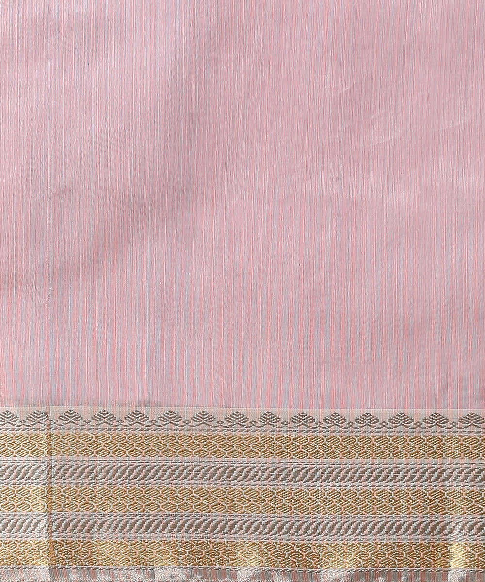 Handloom_Soft_Pink_And_Lilac_Chanderi_Silk_Saree_With_Gold_And_Silver_Zari_Border_And_Floral_Boota_WeaverStory_05