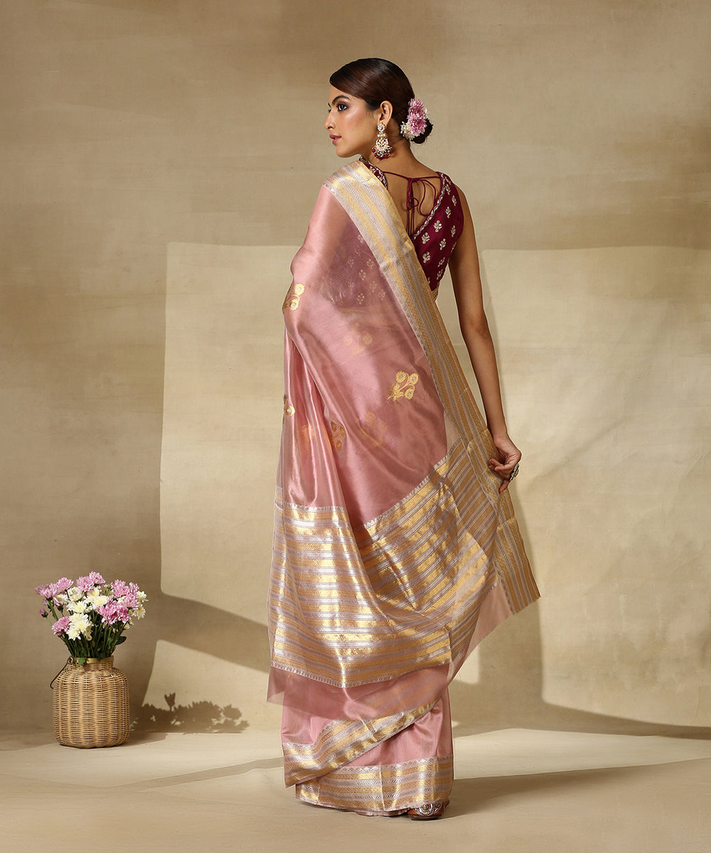 Onion_Pink_Handloom_Pure_Silk_Chanderi_Saree_With_Gold_And_Silver_Zari_Border_And_Floral_Boota_WeaverStory_03