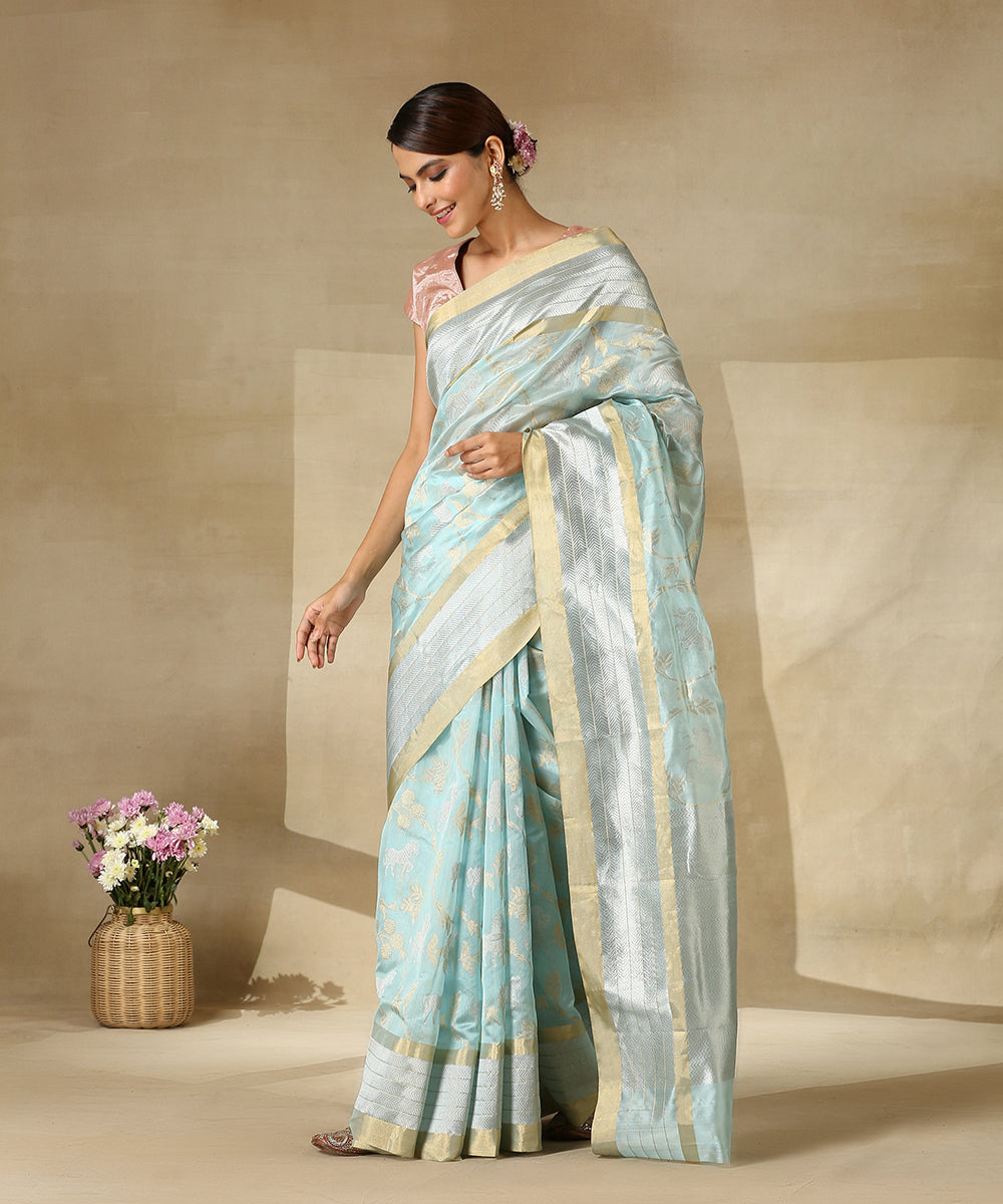 Handloom_Light_Blue_Pure_Silk_Chanderi_Saree_With_Lion_And_Horses_Woven_All_Over_WeaverStory_02