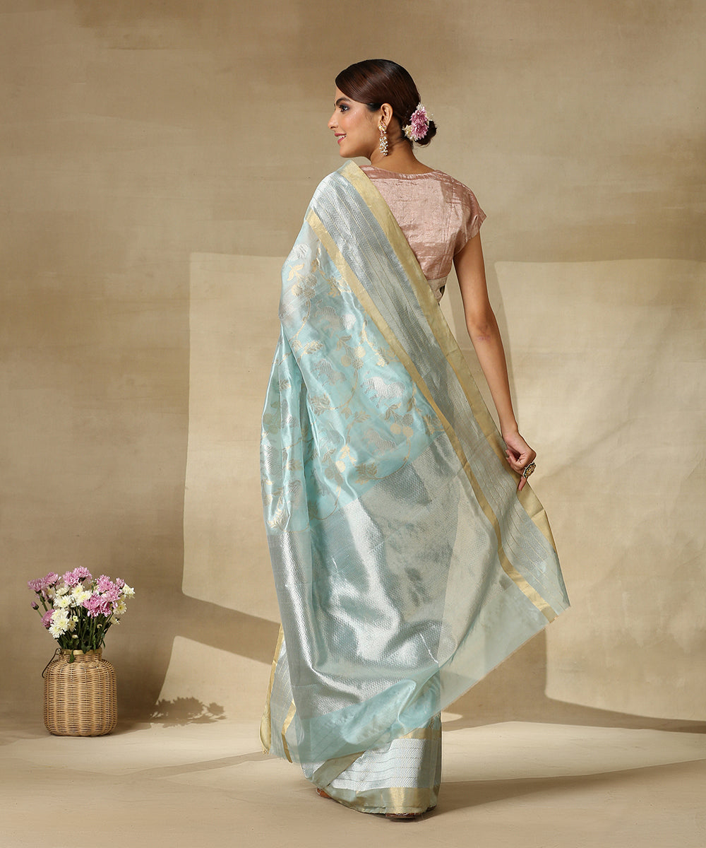 Handloom_Light_Blue_Pure_Silk_Chanderi_Saree_With_Lion_And_Horses_Woven_All_Over_WeaverStory_03
