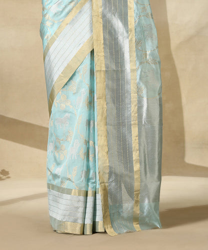 Handloom_Light_Blue_Pure_Silk_Chanderi_Saree_With_Lion_And_Horses_Woven_All_Over_WeaverStory_04