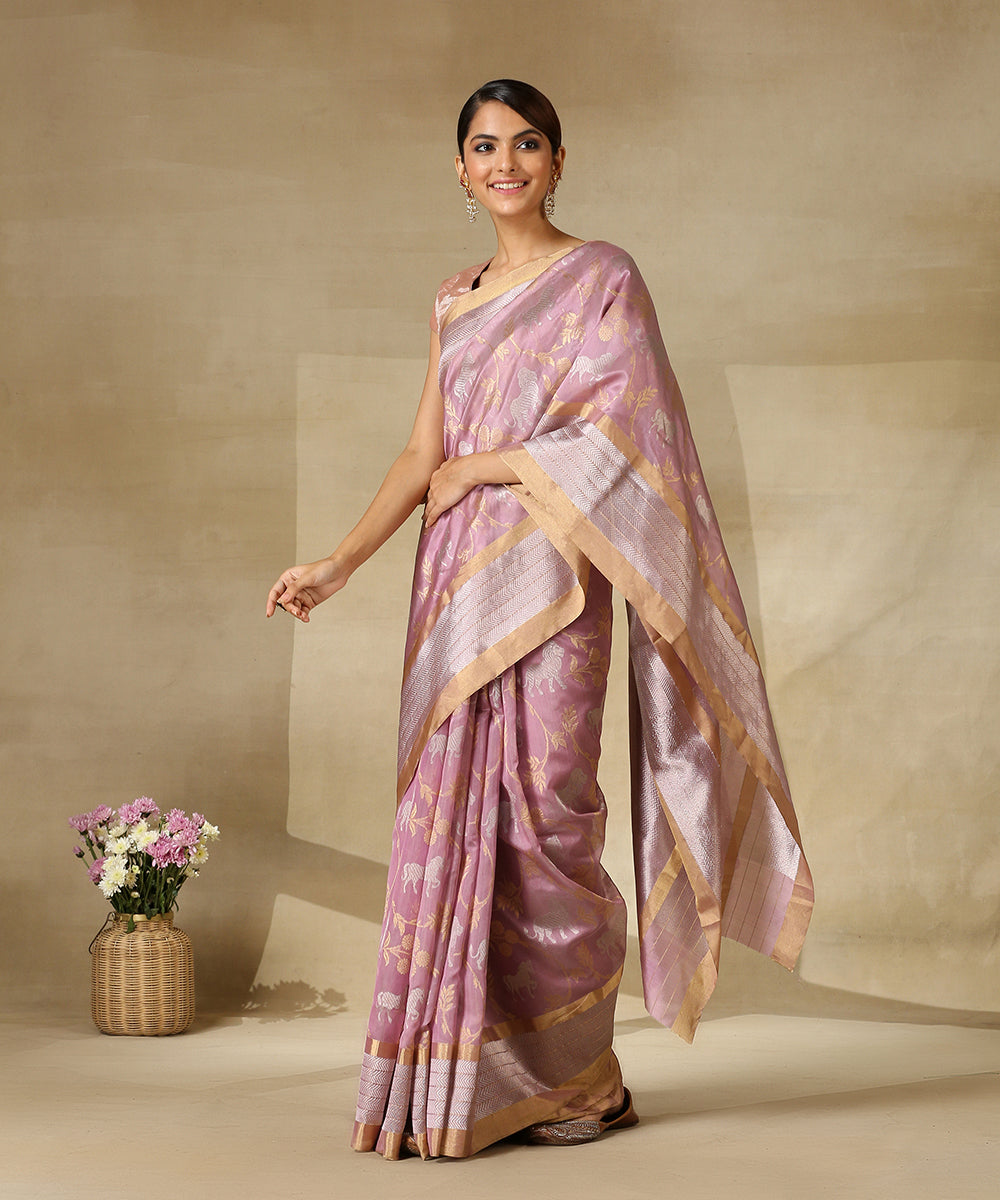 Lilac_Handloom_Pure_Silk_Chanderi_Saree_With_Lion_And_Horses_Woven_All_Over_WeaverStory_02