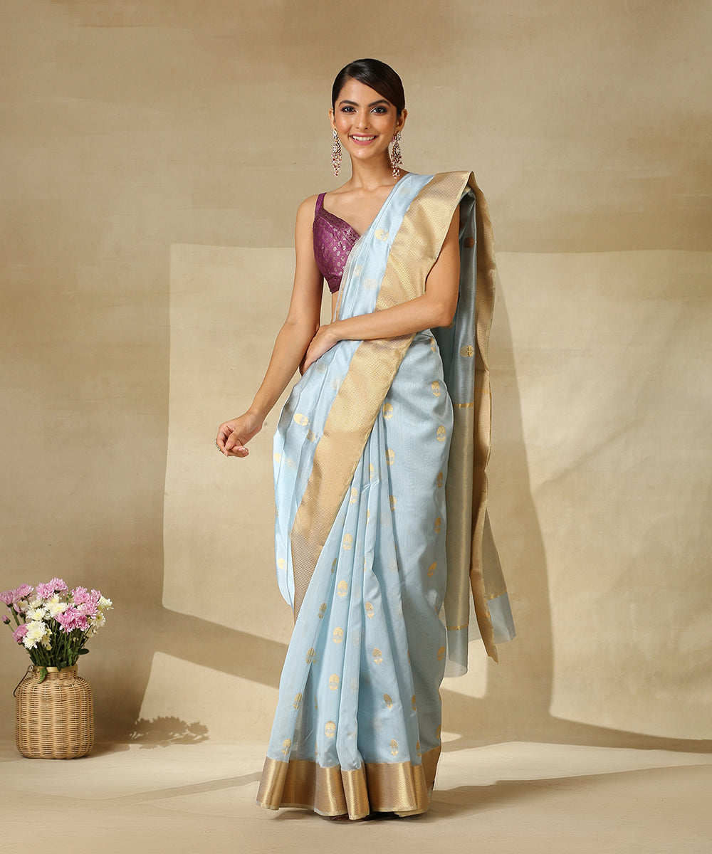 Light_Blue_Handloom_Pure_Silk_Chanderi_Saree_With_Zari_Chevron_Border_WeaverStory_02