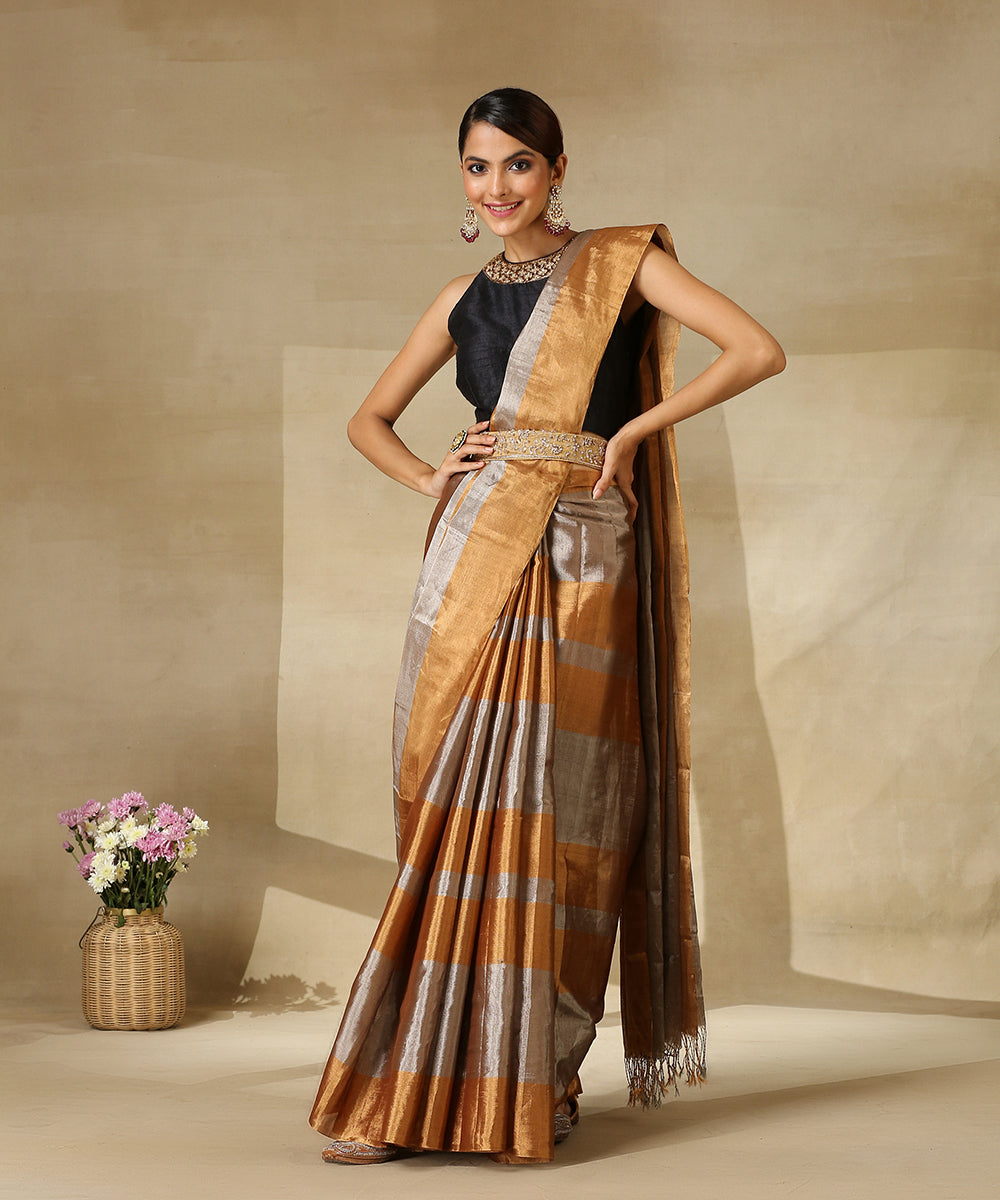 Handloom_Gold_And_Silver_Antique_Tissue_Chanderb_Saree_With_Broad_Stripes_WeaverStory_02