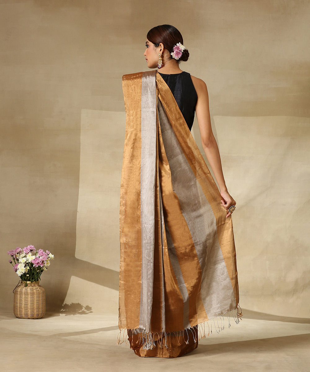 Handloom_Gold_And_Silver_Antique_Tissue_Chanderb_Saree_With_Broad_Stripes_WeaverStory_03