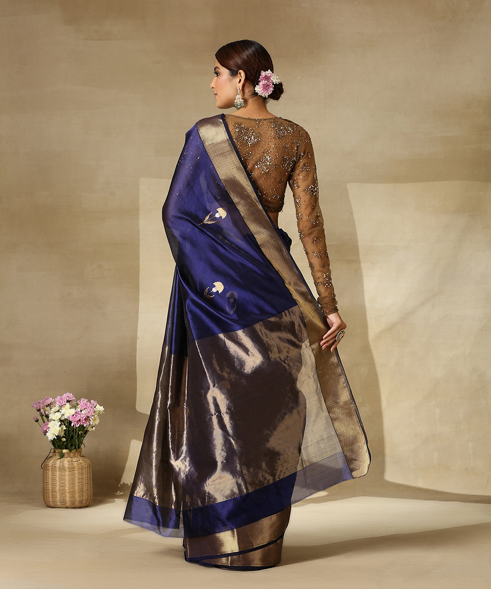 Royal_Blue_Handloom_Pure_Chanderi_Silk_Saree_With_Three_Flower_Motif_And_Sona_Rupa_Zari_Border_WeaverStory_03