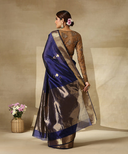 Royal_Blue_Handloom_Pure_Chanderi_Silk_Saree_With_Three_Flower_Motif_And_Sona_Rupa_Zari_Border_WeaverStory_03