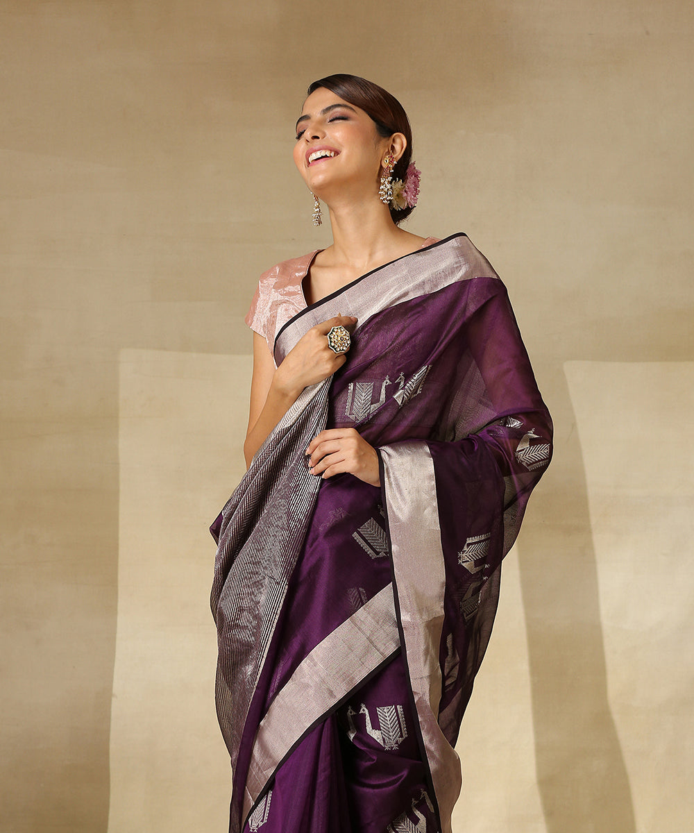 Purple - Handloom Chanderi Silk Tie-Dye Leheriya Fabric 22 main image 1